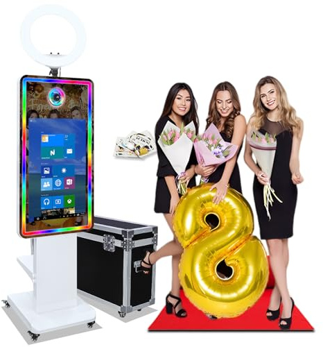Appareil photo miroir avec écran tactile interactif de 81,3 cm et étui de vol, mini ordinateur intégré, impression instantanée pour anniversaire, fête de mariage et événements (machine)