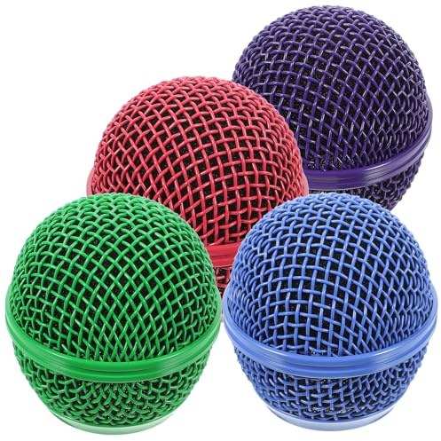 4 Stück Mikrofonkopf Gitter aus Metall, Farbiges Mikrofonzubehör | Pop Filter Mikrofon, Mikrofonabdeckung als Ersatz, Leicht zu Reinigen und Einfach zu Tauschen
