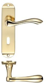 Ironmongery Solutions® Arundel Lever Lock Furniture Short Plate 57mm Centres Solid Brass Door Handle Set for Internal & External Doors Fixings Included (Polished Brass)