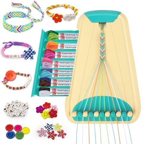Hzitcigm Kit Braccialetti Amicizia Fai da Te, Regalo Bambina 6-12 Anni | Set completo: telaio, 14 fili e perline lettere A-Z, regalo bambina per compleanno, Natale, Pasqua, dai 6 anni