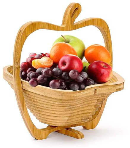 YIXANNX Frutero de Para madera plegable, cesta de bambú plegable con forma de manzana, tabla de cortar de Para madera natural para cocina, cuenco único, A