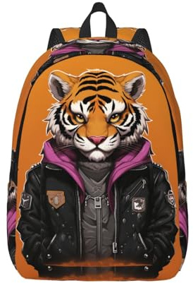 MXPELGHMAD Travel Backpack Carry-on Daypack Tiger in leather jacket Laptop Backpack Lightweight Shoulder Bags for Women Men