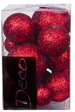 DEKOKUGELN mit Glitter ca 20-40mm. Set mit 18 Glitterkugeln. 2x4cm, 6x3cm, 10x2cm. ROT