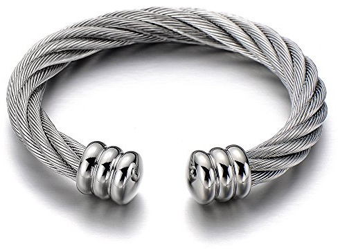 Große Elastische Verstellbare-Edelstahl Herren-Armband Damen-Armband Verdrehten Stahlkabel Armreif