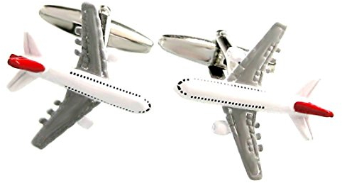 Manschettenknöpfe Flugzeug Jet Passagierflugzeug Motiv weiss grau rot schwarz emailliert + schwarzer Exklusivbox - Accessoire für die Umschlagmanschette