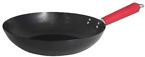 IMUSA USA pan-10046 Aluminiumguss Carbon Stahl Wok 12 Zoll, Rot Griff