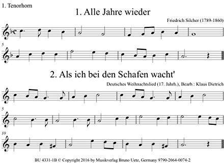 Fröhliche Weihnachten. 35 der schönsten Weihnachtslieder für 1. Stimme Tenorhorn in B im Posaunenquartett (Alternativstimme)