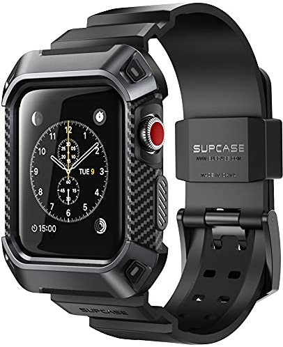 SUPCASE Apple Watch 3 Armband 42mm, Robust Schutzhülle Ersatzarmband Kratzfest Hülle Case [Unicorn Beetle Pro] für Apple Watch Serie 3/2/1, Schwarz