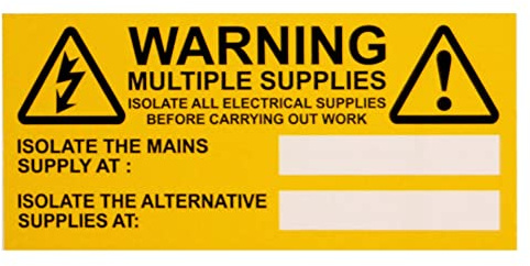 Warning Signs - WARNING MULTIPLE SUPPLY - S/A VINYL - PACK OF 10 LABELS