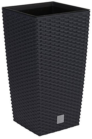 URBNLIVING Macetas altas con diseño de ratán, redondas o cuadradas (cuadrado pequeño, negro)