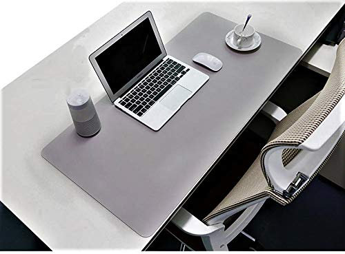 Desk Mat PU Leather Blotter Pad for Desktop on Top of Office Computer Laptop Writing Gaming Décor Accessories Table Topper Protector Under Keyboard Mousepad Pads Waterproof Gray Large XL 24 X 36 Inch