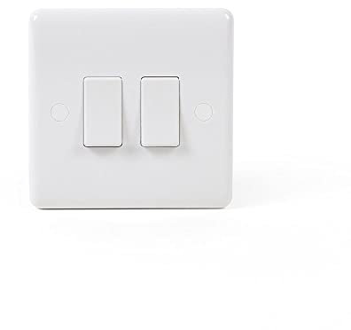 White Plastic 2 Gang Intermediate Light Rocker Switch Curved Edge | Clean Pure White Light Switch with Screw Covers for Screwless effect | Home Improvements, Update Sockets