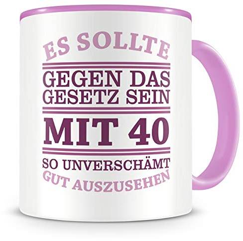 Samunshi® Tasse mit Spruch witzige Geschenke zum 40 Geburtstag Mann Frau Oma Opa Geburtstag Geschenkideen zum 40 Geburtstag Gut aussehen 40 Jahre 300ml rosa/rosa