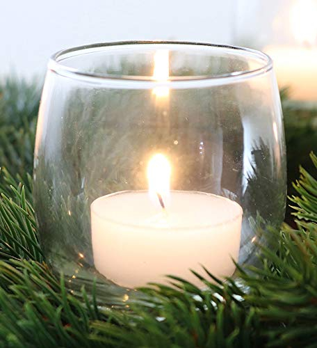 2X Teelichthalter Glas für Adventskranz 6cm Bauchig, Kerzenhalter für Teelichter, Weihnachtskranz Dekoration, Gesteck Weihnachten Xmas