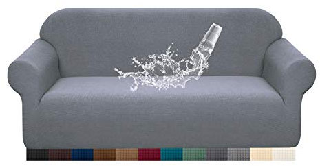 Granbest Premuim Water Repellent Sofa Covers 2 Seater 1 Piece Stretch Loveseat Sofa Covers Non Slip Love Seat Covers for Living Room Jacquard Spandex Furniture Protector (2 Seater, Light Grey)