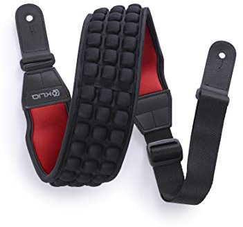 KLIQ AirCell Gitarrengurt für Bass & E-Gitarre mit 7,6 cm breitem Neoprenpolster und verstellbarer Länge von 116,8 cm bis 142,2 cm (regulär), Rot