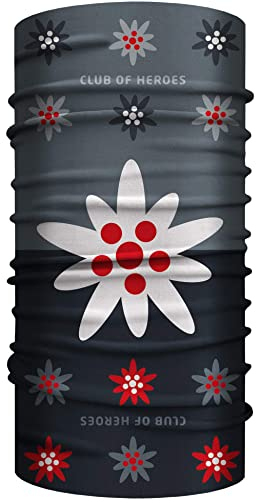 Club of Heroes Edelweiss Bandana, nahtloses Multifunktionstuch 25 x 50 cm aus weicher Mikrofaser/Halstuch Schlauchschal Schal Tuch Schlauchtuch/Berge Alpen Outdoor Blume (Grau)