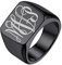 GoldChic Herren Ringe Edelstahl Schwarz Personalisiert Poliert Siegelring mit Vine MonogramsSolid Gravur Vintage Rolex Ring Quadrat Band Ring für Männer Jungen Ringgröße 59.5 (18.9)