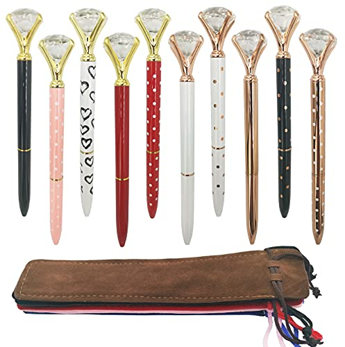 DUGYIRS 10 Stück Diamant-Kugelschreiber, einziehbar, Metall, mit 5 Geschenk-Stiften, Tasche für Damen, Kollegen, Kinder, Mädchen, Geschenke