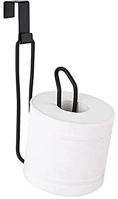 SunnyPoint Over The Tank Toilet Tissue Paper Roll Holder Dispenser and Reserve for Bathroom Storage and Organization - Metal, Hanging, Holds 1 Roll (Black)