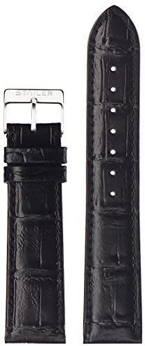 Stailer Original Collection | Uhrenarmband aus echtem Leder mit Alligatorprägung | Watch Armband mit Edelstahl Metall Schließe |24mm (XL) | Schwarz | Für Herren
