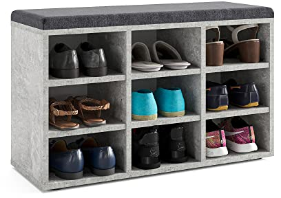 KOMTO Schuhbank mit Sitzfläche - Schuhregal Beton 80 x 50 x 30 cm Schuhschrank mit Sitzbank Flur Bank mit Stauraum Garderobenbank Sofia