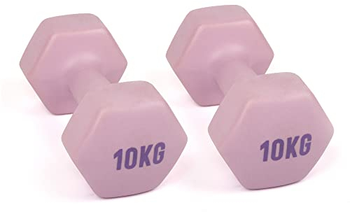MYGA Hex Dumbbells - Pair of Neoprene & Cast Iron Hexagonal Dumbbell Hand Weights for Women and Men at Home & Gym - Weight: 10 kg