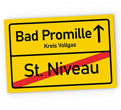 MoonWorks® Kunststoff-Schild mit Spruch Alkohol St Niveau Bad Promille Kreis Vollgas Parodie Ortsschild Türschild lustig PVC Bad Promille 20 x 30 cm