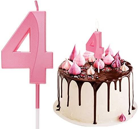 Geburtstag Nummer Kerzen, Zahlenkerze Rosa Mädchen Geburtstagskerzen Kuchen Kerzen Zahl 4 Glitzer Kuchen Topper Dekoration für Hochzeit Geburtstag Jubiläum Feier Abschluss, Rosa (4)