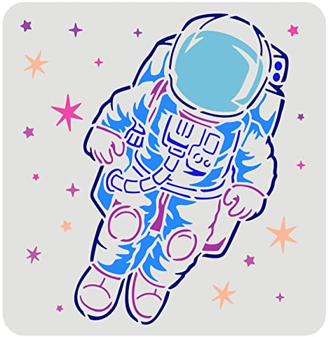 FINGERINSPIRE Astronauten Schablone 30x30cm Weltraum Themen Zeichenschablone Schablonenschablone mit Stern wiederverwendbare Schablonen für Möbel, Stoff, Leinwand, Holz, Boden, Wand, Flachhandwerk