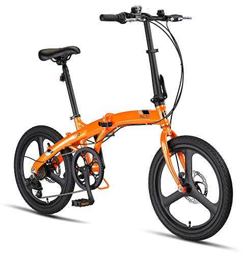 PACTO Two Klapprad 20 Zoll mit Schnelles Faltsystem (10 Sek), Aluminiumrahmen, Leichtgewicht (13KG), Shimano 6 Gänge, Doppelscheibenbremse und LED-Licht (Orange)