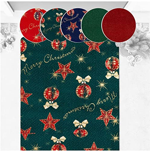 ANRO Weihnachtsteppich Weihnachtsläufer Teppich Läufer Flur Sauberlaufmatte Weihnachten rutschfest Meterware mit Glitzer Merry Christmas Grün 80x120cm