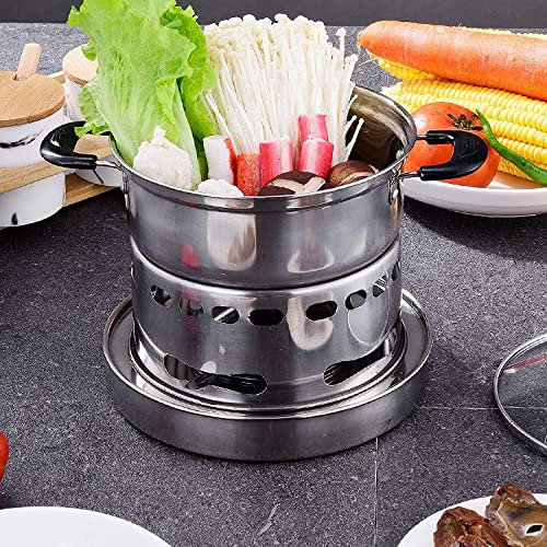 AIBOLO Edelstahl Innenraum Spirituskocher Mit Topf, Teelichter Kochen Ohne Strom, Camping Teelichtofen Geeignet FüR Blackout Vorsorge Und Notfallpaket-18cm