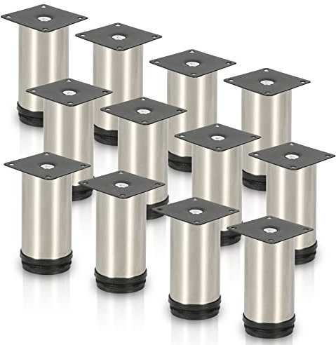 Randaco 12x Edelstahl Möbelfüße Höhe 150 mm Möbelfuß Höhenverstellbar 15mm für Möbel, Küchenschränke Tischfuß Schrankfüße Belastbar bis 250 Kg