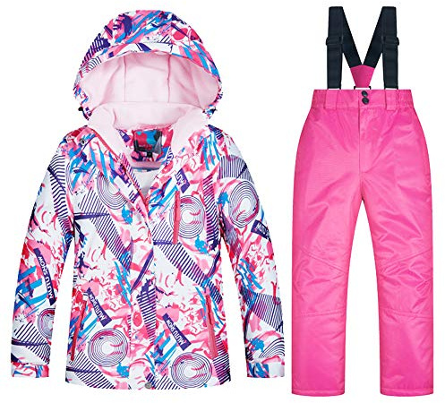 YFPICO Ensemble de Ski Enfant Fille Garçon Veste de Ski Snow avec Salopette Matelassé Combinaison de Ski Neige Snowboard Imperméable Coupe-Vent