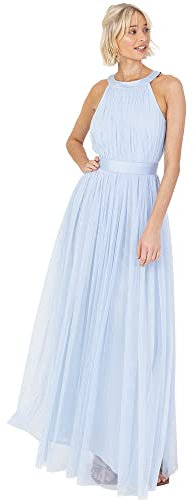 Anaya with Love Women's Ladies Maxi for Women Halter Neck Long Sleeveless Belt a Line Evening Gown Ball Prom Wedd Dress, Light Blue, 18 UK