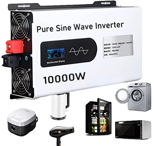 Onduleur, onduleur 10000 W, Onde sinusoïdale Pure, convertisseur 12 V CC vers 110 V/120 V CA, écran LCD pour Micro-Ondes de Voiture, système Solaire de Camping-Car, Outil électriqu