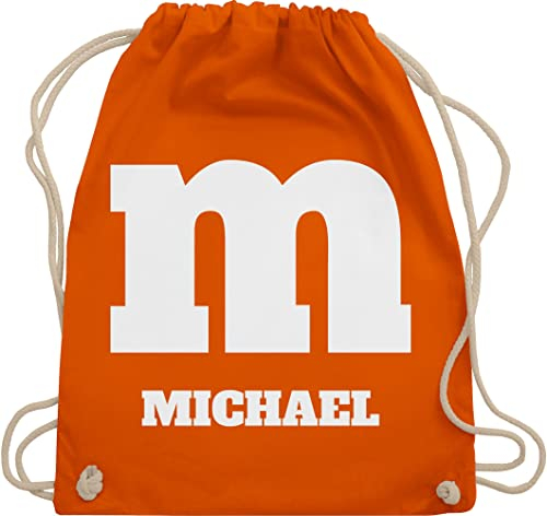 Turnbeutel Rucksack - Karneval Accessoire Fasching - M Kostüm mit anpassbarem Namen - Unisize - Orange - name beutel baumwolle karnewal rucksaecke personalisierter karneval- taschen personalisierte