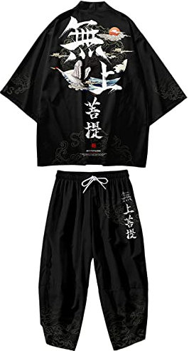 DOSLAVIDA Ensemble de cardigan style kimono japonais pour homme, style chinois, avec veste imprimée et pantalon, haut ouvert à manches 7/8 et short, XX-Large