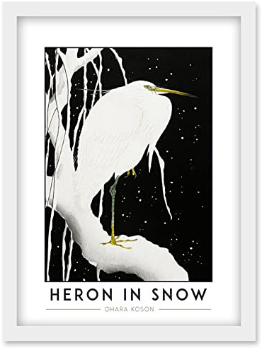 Wee Blue Coo Ohara Koson Heron In Snow Painting Artwork Framed Wall Art Print A4