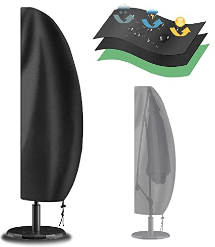 Funshot Parasol Cover Waterproof, Large Cantilever Parasol Covers with Zip for 2 to 4m Garden Outdoor Umbrella, Heavy Duty 420D Oxford Fabric Garden Umbrella Cover Anti-UV, Windproof, 265x40/70/50cm