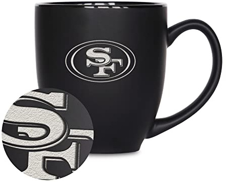 Rico Industries Mug de bistrot noir mat NFL Football San Francisco 49ers Main de 473 ml – pour boissons chaudes ou froides – Logo de l'équipe gravé pour une sensation unique