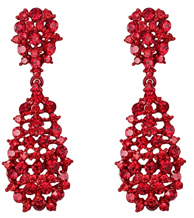 EVER FAITH Damen Ohrringe Voll Kristall Art Deco Vintage Stil Ohrhänger für Hochzeit Party Rot Rot-Ton
