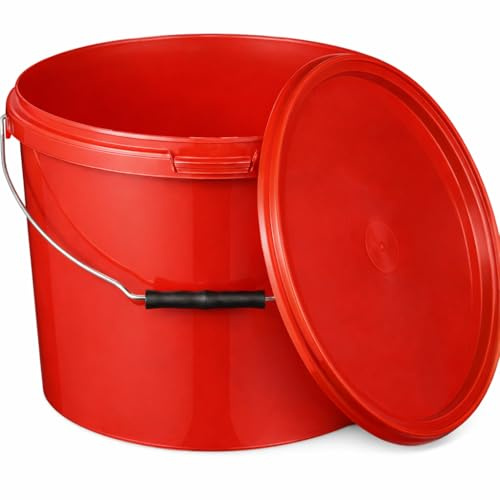 BenBow Eimer mit Deckel 10l rot 20x 10 Liter - lebensmittelecht, stabil, luftdicht, auslaufsicher, geruchsneutral - Aufbewahrungsbehälter aus Kunststoff, mit Henkel - leer