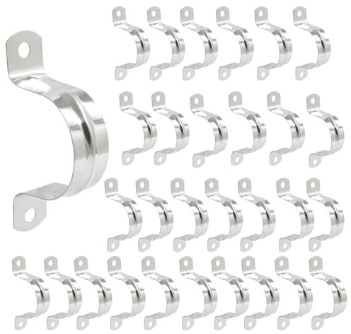 Hitefu 30 STÜCKE Edelstahl starre Rohrband, M40 1-1/2 Zoll Zwei-Loch-Gurt, U-Halterung, Rohrschellen, robuste Rohrbefestigung, Rohrschelle für Leitungen und Kabel