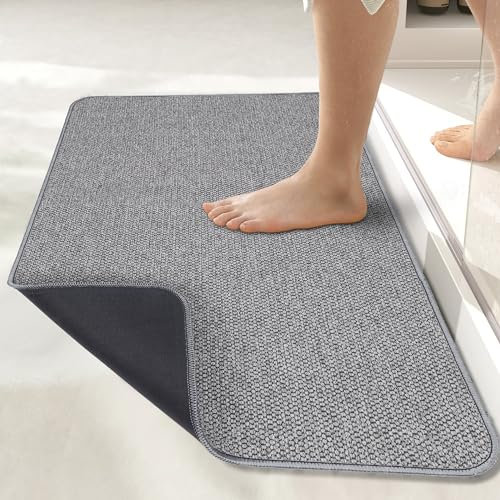 Bath Mat,Ultra Thin Bathroom Rugs,Rubber Bath Mats for Bathroom,No Slip Bath Rugs,Quick Dry,Machine Washable,Low Pile,Absorbent,Shower Outside,Sink,Home Decor Accessories.Grey,1'5x2'3(17x27Inch)
