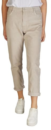 DENIMFY Cordhose Damen Mom Fit High Waist Gerades Bein Stretch DFLisa Cord Hose Pants Reißverschluss Taschen Einfarbig Beige XL, Größe:XL, Farben:Light Sand (60200)