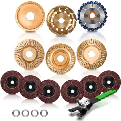 13PCS Wood Carving Disc Set for 4 or 4 1/2 Angle Grinder, Stump Tool Grinder Disc Wheel Attachments for Woodworking, Stump Grinding Tools for Wood Cutting Shaping Carving Sanding and Polishing