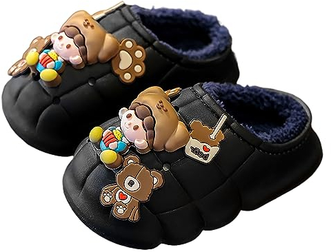 Schlappen Kinder Jungen Gefüttert Winter Schick Warme Pantoffeln Kinderhausschuhe Lustige Plüsch Kuschel Weiche Slippers Hausschuhe Geschlossen Flauschig Bequeme Filzpantoffeln Slides