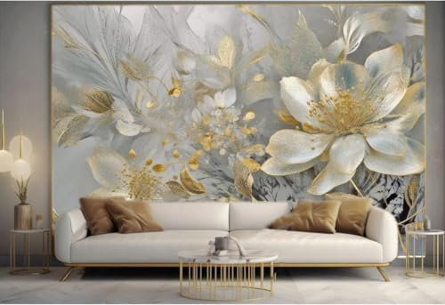 Non-Woven Murals Kids Wood Effect Boys Girls 3D Black and White Modern Light Luxury Three-Dimensional Gold and Silver Flower Art Grey Silver Graffiti Living Room Bedroom Kitchen Wallpaper